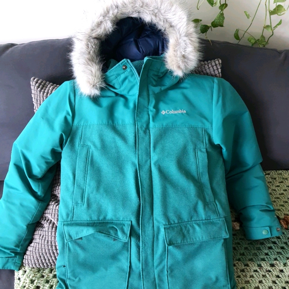 Columbia Teal Green Faux-Fur Hooded Kids Jacket
